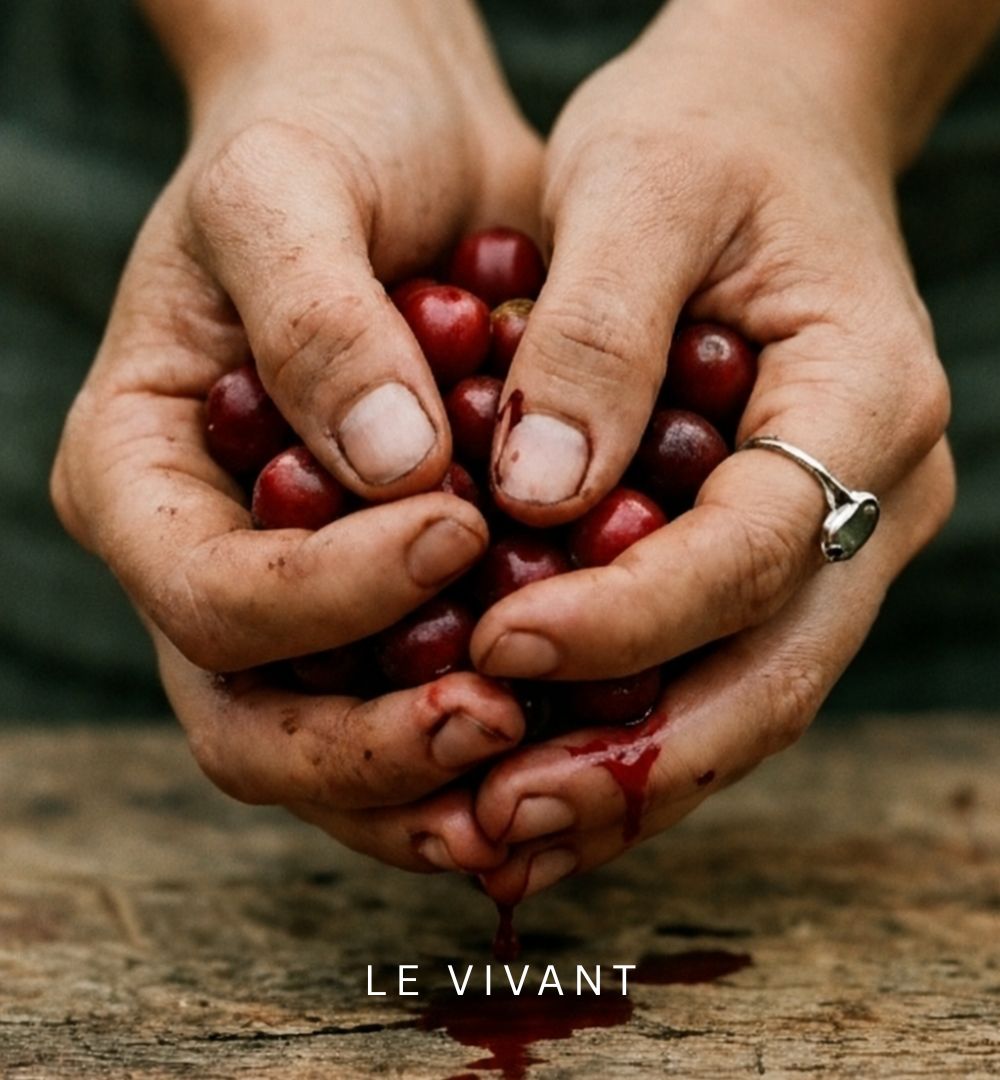 Mains tenant des cerises de café rouges